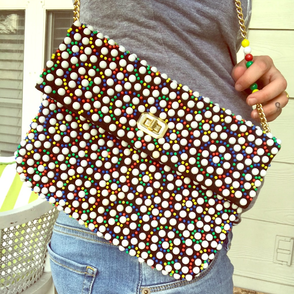 SOLD Vintage Bead Bag ❤️💚💛💙 Primary Colors
